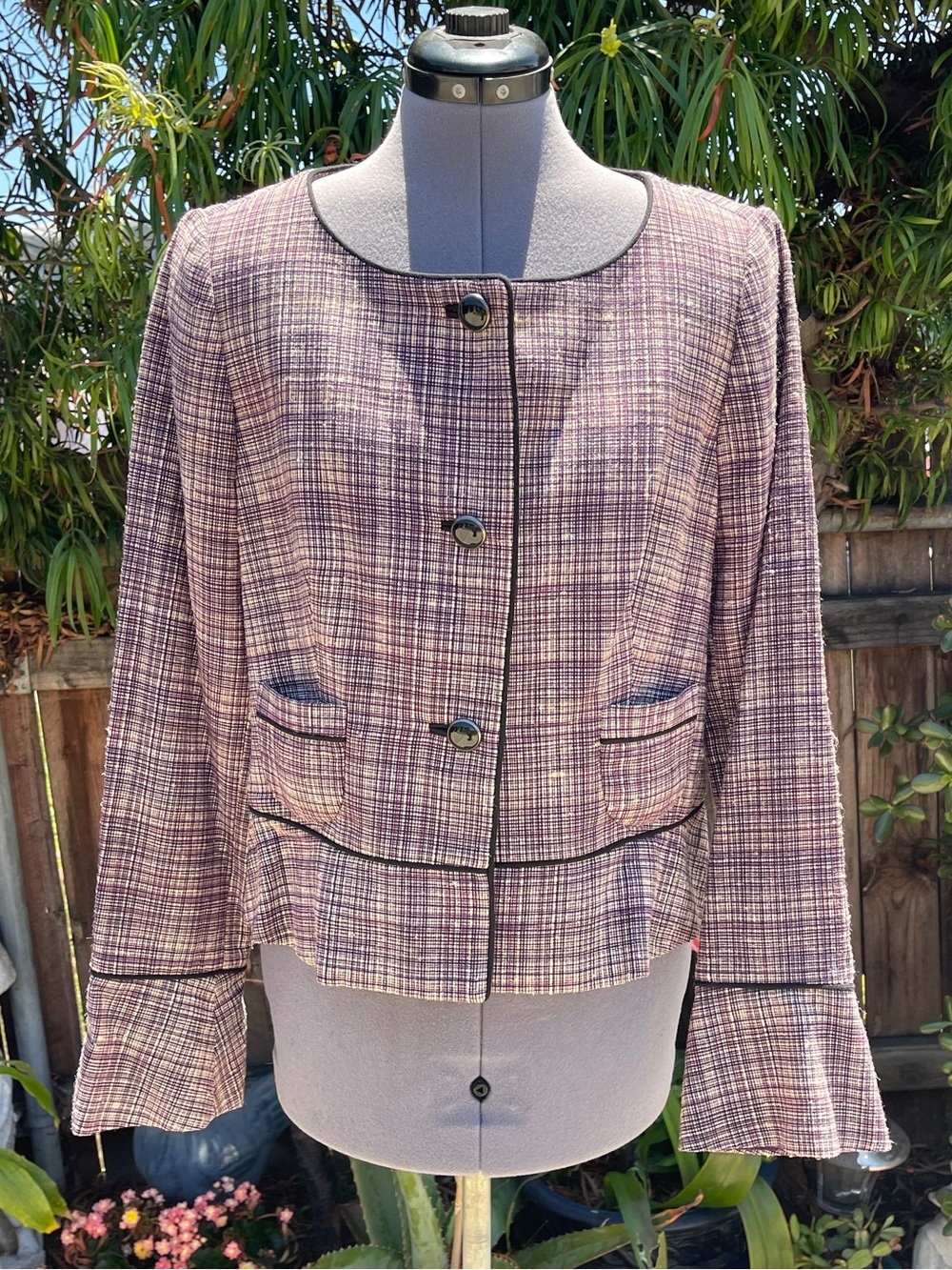 Semantiks Women's Purple Plaid Boxy Jacket - Classic Tweed Style size 12